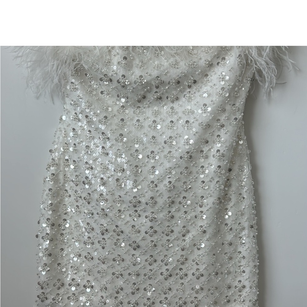 NADINE MERABI White Feather Mini Dress - Picture 6 of 10